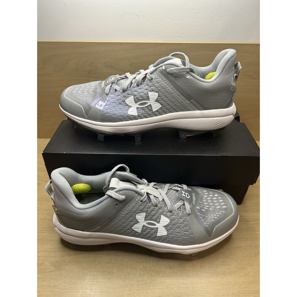 Under Armour Sz 7.5 Men's UA Yard Low MT Grey Charged Baseball Cleat Shoe $95